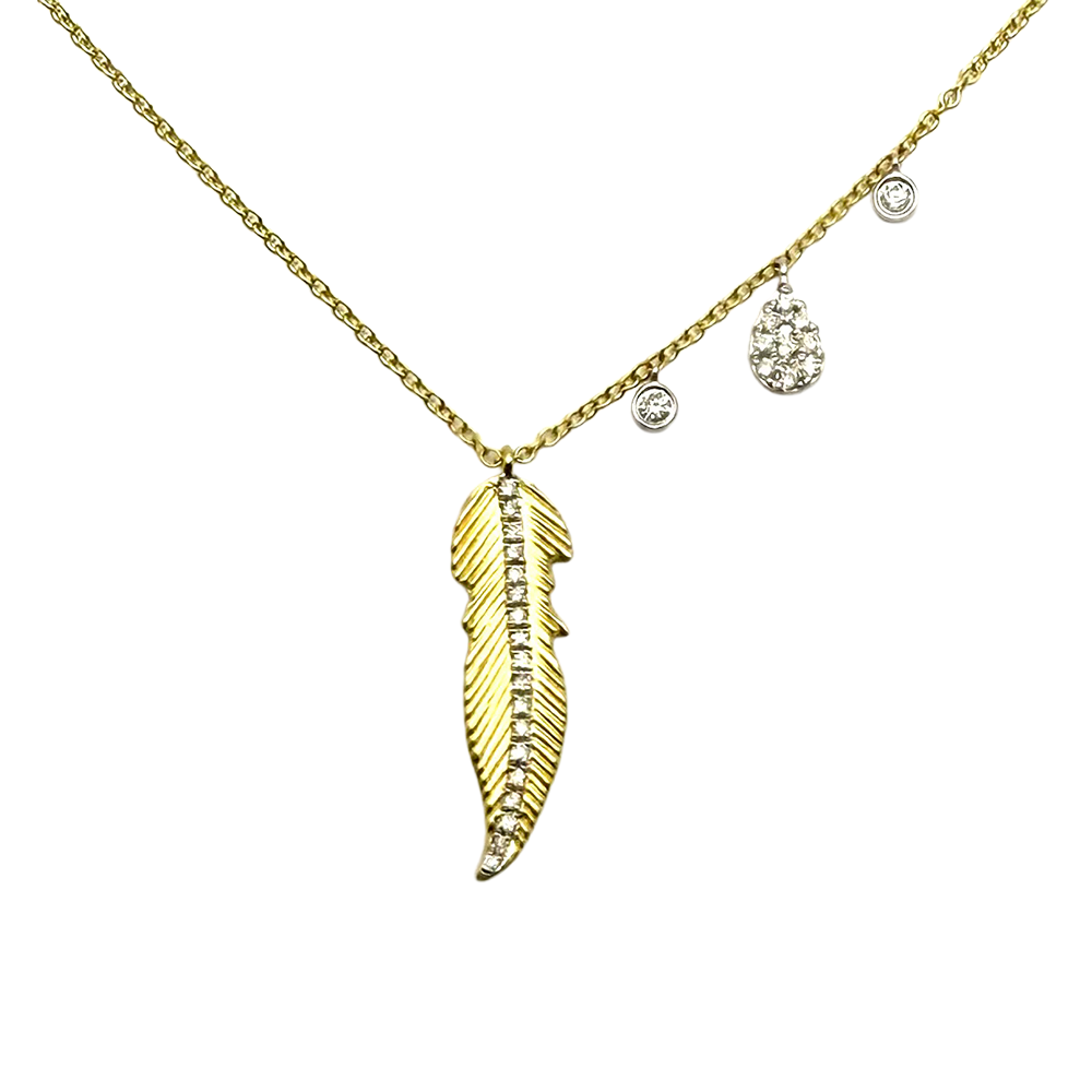 Meira T Diamond 14K YG Feather Design Necklace