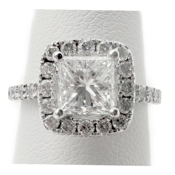 1.01 Carat E VS2 GIA Princess Cut Diamond 14K WG Wedding Ring Set