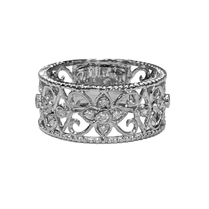 Diamond 14K White Gold Floral Design Band Ring