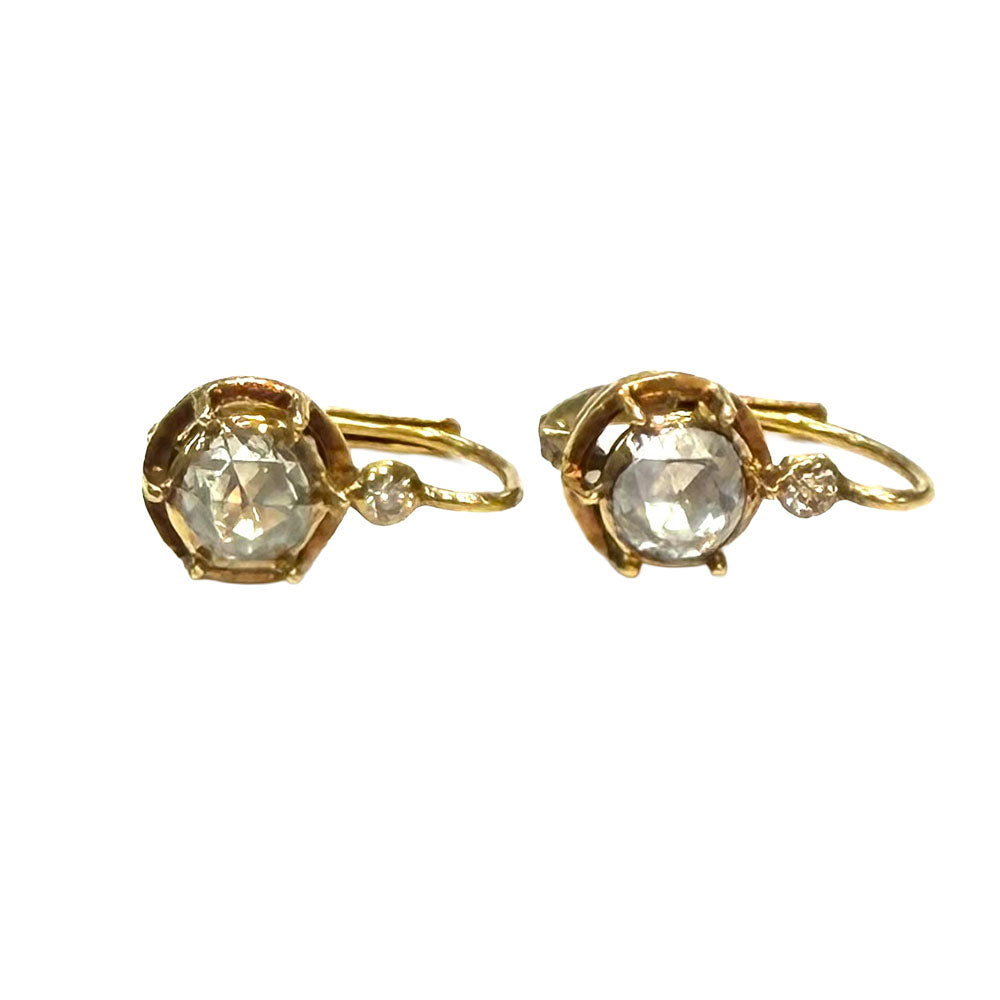 Vintage Rose Cut Diamond 14K YG Drop Earrings