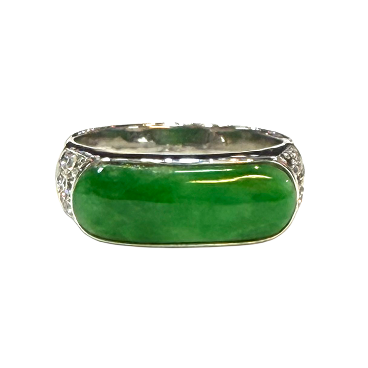Jadeite Diamond 18K White Gold Ring