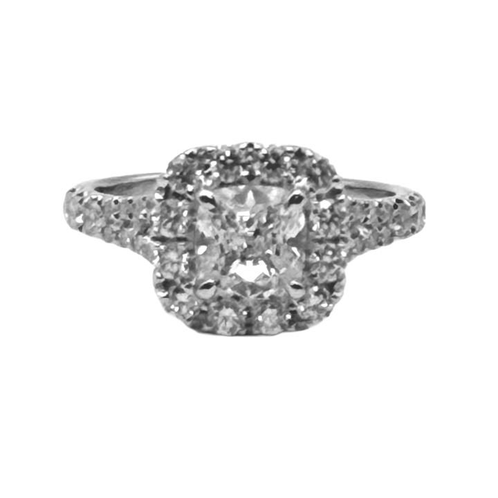 1.32 Carat E SI2 E SI2 Cushion Modified Brilliant Cut Diamond 14KWG Ring