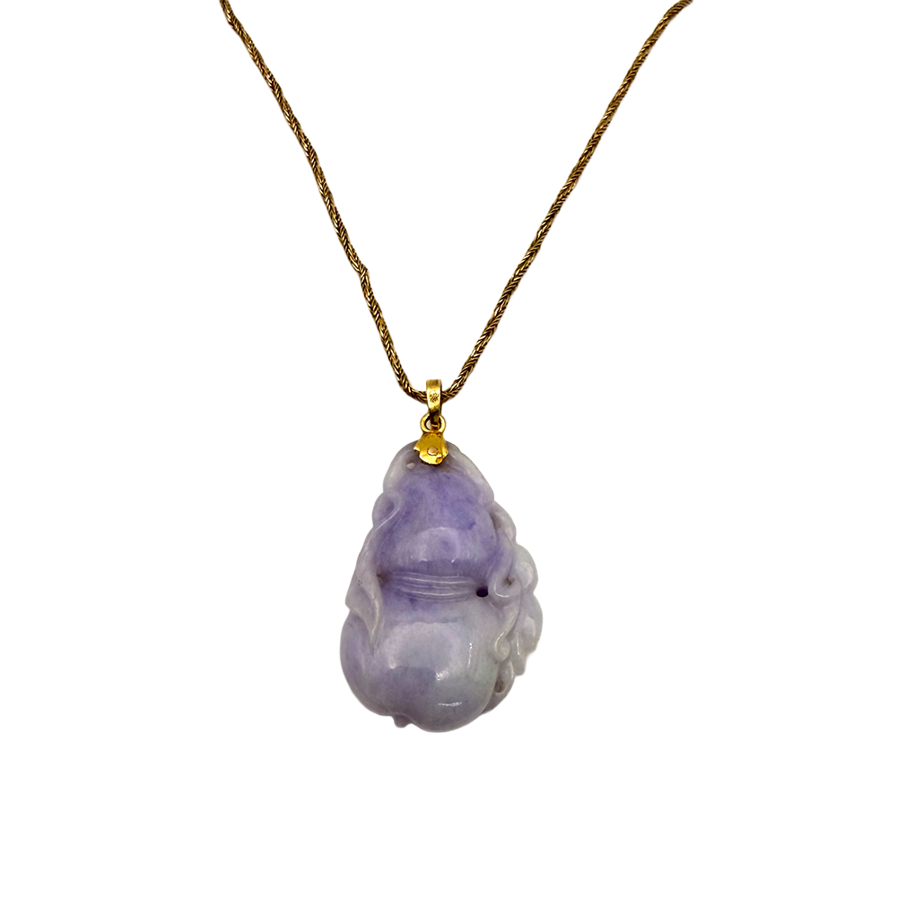 Carved Lavender Jade 14K YG Pendent & Chain