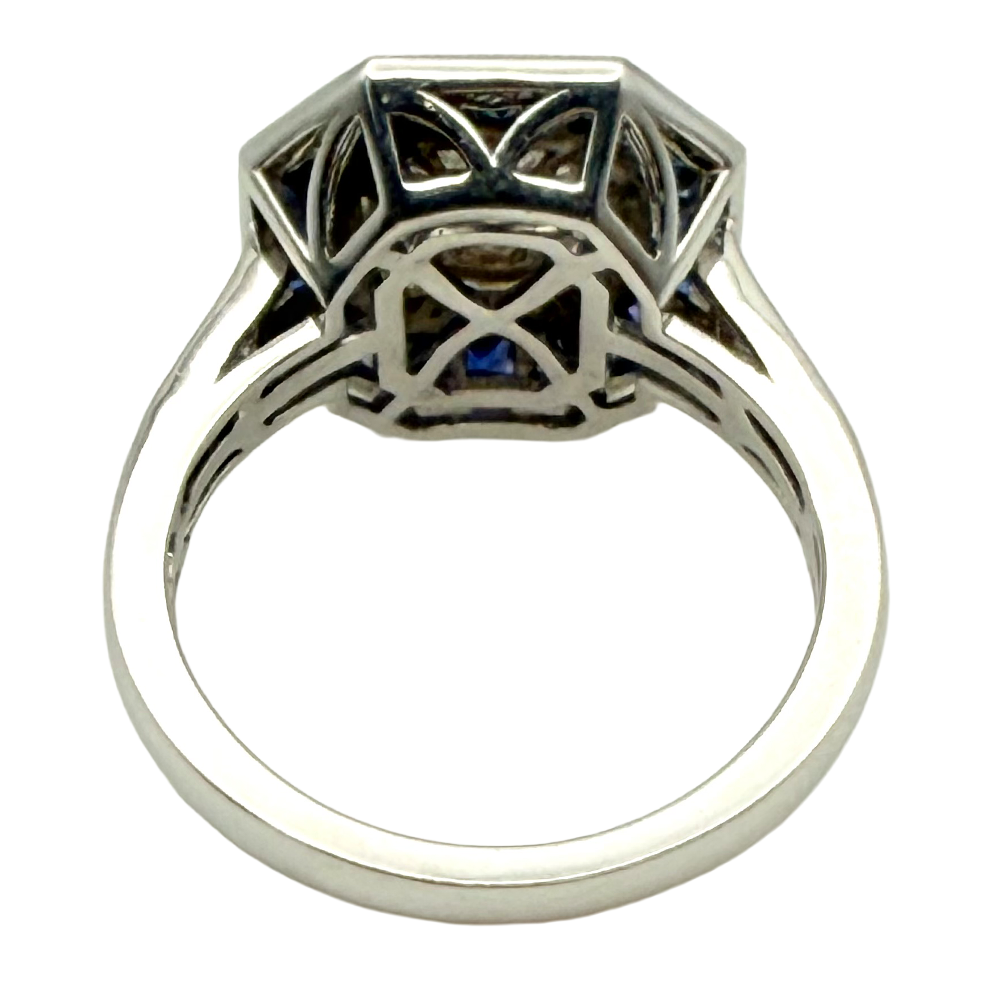 Art Deco Diamond Sapphire 18K WG Design Ring