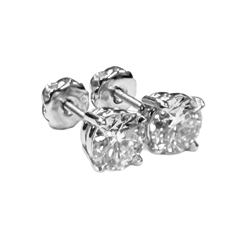 1.87 Carats Diamond 14K White Gold Stud Earrings