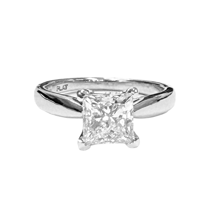 1.30 Carat F VVS2 Princess Cut Diamond Platinum Ring
