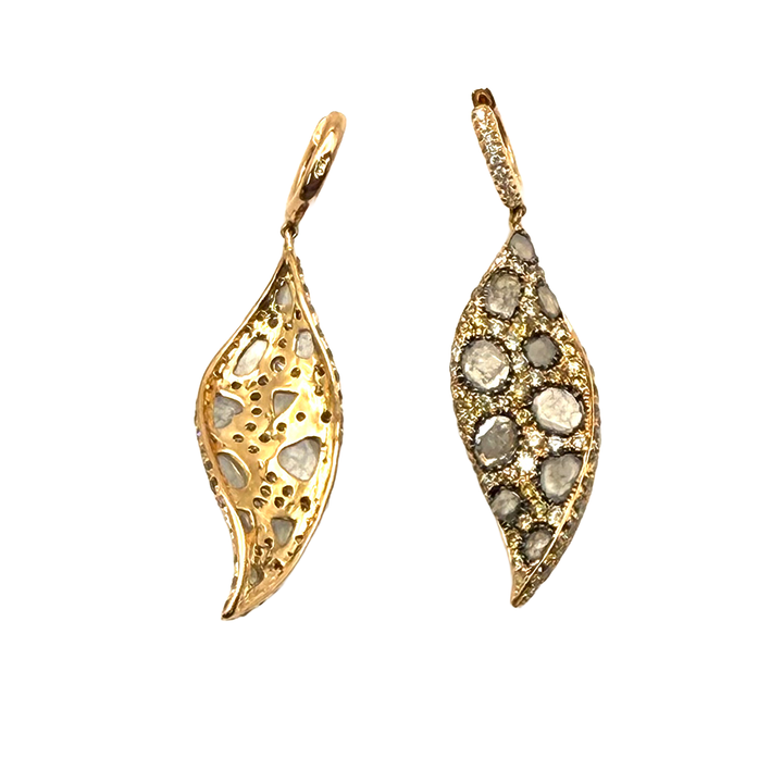 Custom Made Diamond Fancy Colored Diamond 18K Rose Gold Drop Earrings