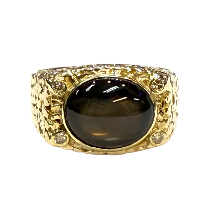 Black Star Sapphire 14K YG Nugget Design Ring