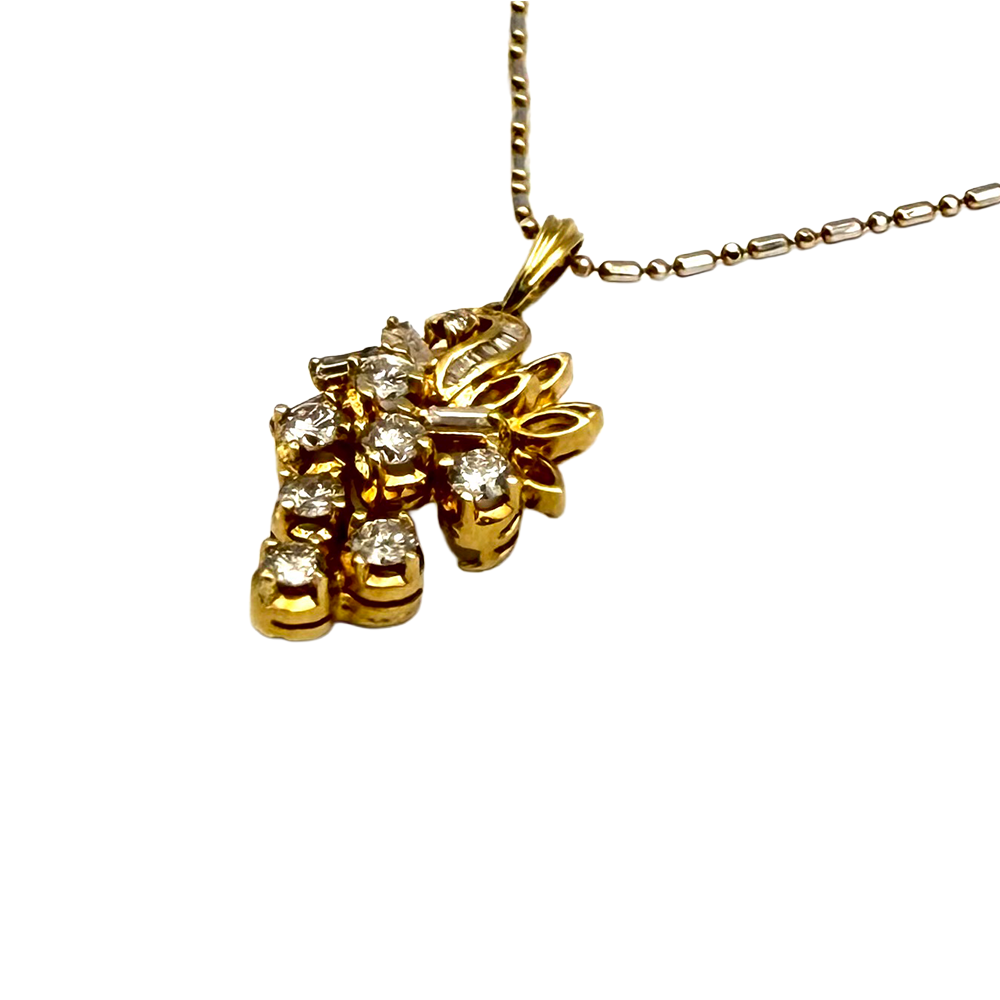 Diamond 18K YG Floral Drop Pendant