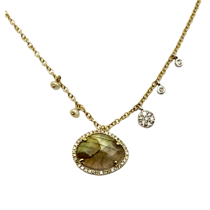Meira T Labradorite Diamond Pearl 14K YG Pendant Necklace