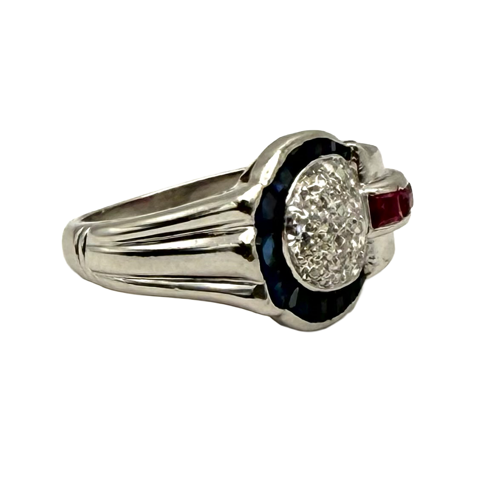 Retro Diamond Ruby Sapphire Platinum Ring