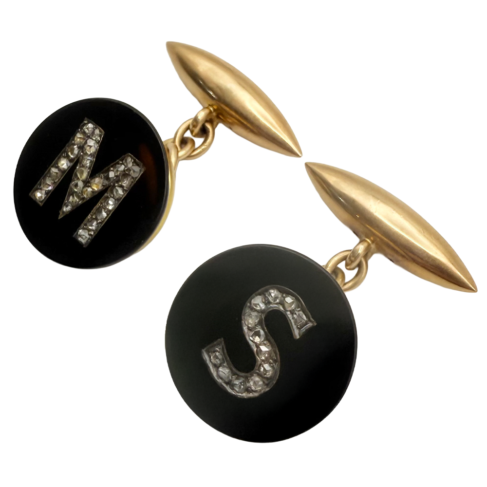Antique Onyx Diamond 14K YG Cufflinks
