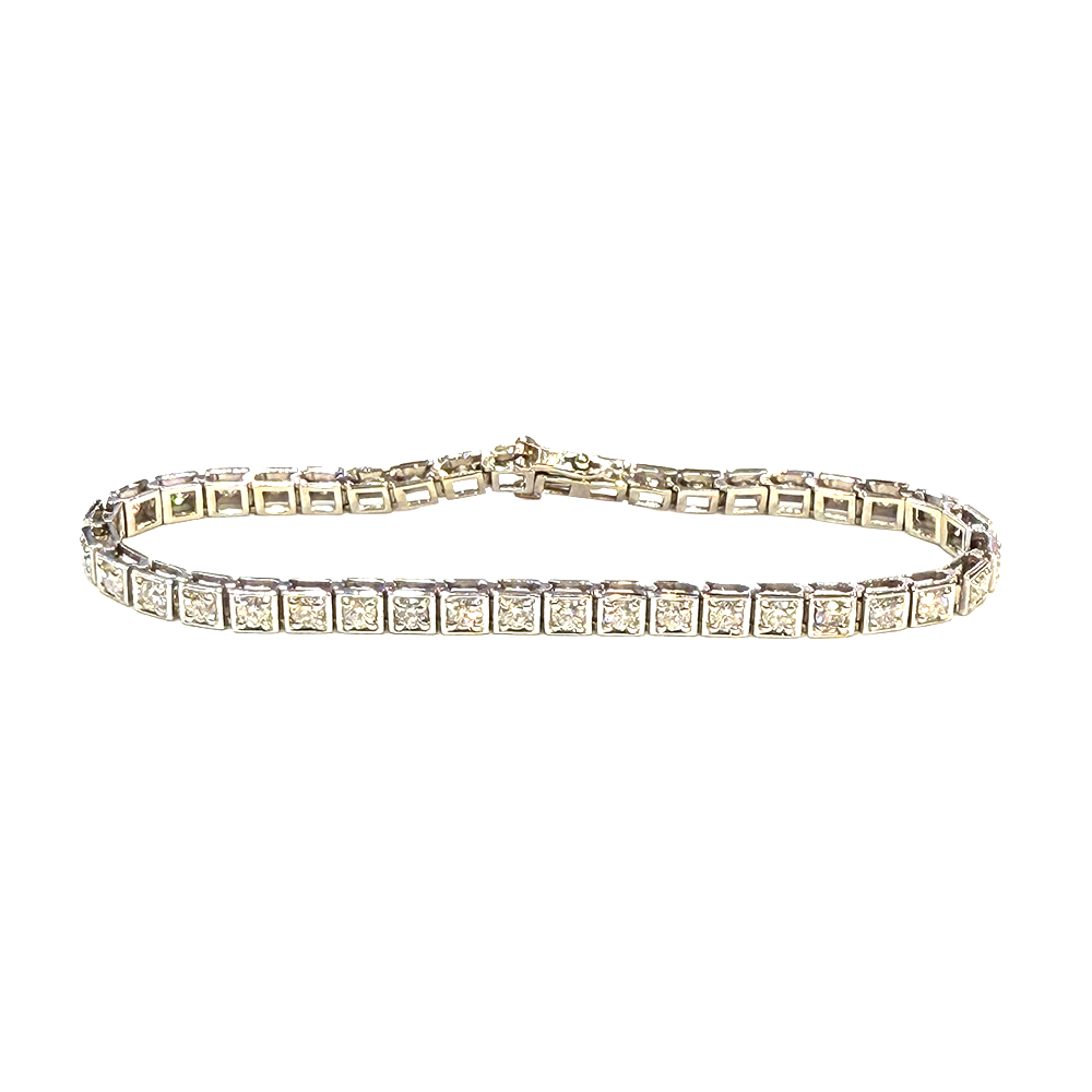 Vintage Diamond 14K White Gold Box Link Bracelet