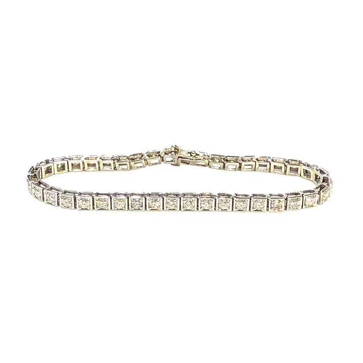 Vintage Diamond 14K White Gold Box Link Bracelet