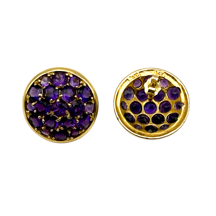Amethyst 14K YG Domed Circular Earrings