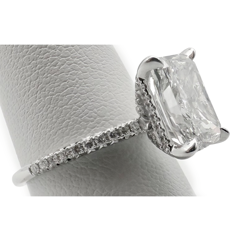 3.08 Carat SI1 G Lab Grown Radiant Cut Diamond 14K WG Ring