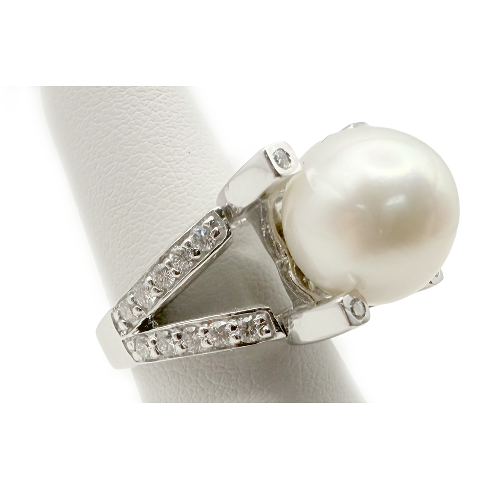 South Sea Pearl Diamond 14K White Gold Ring