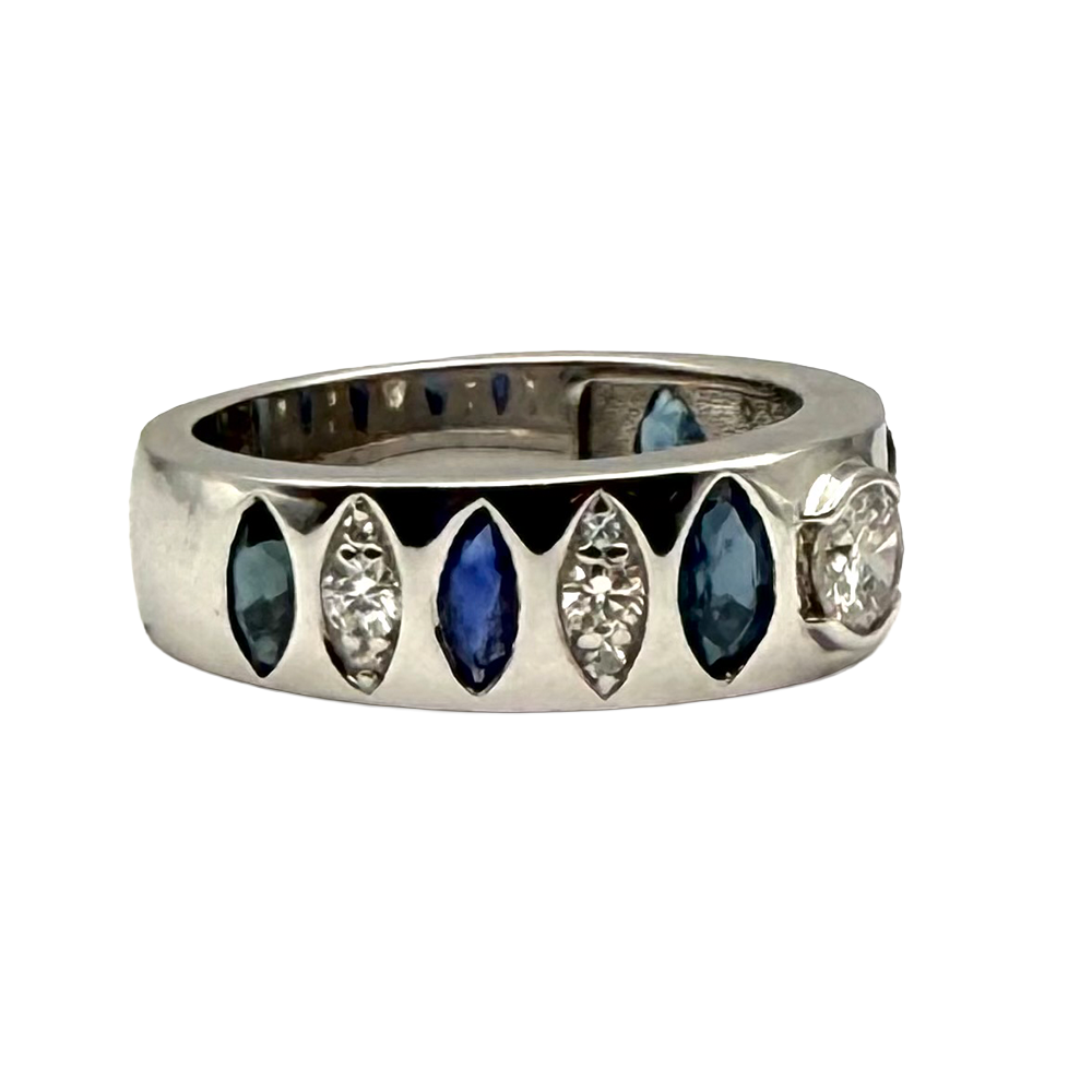 Diamond Sapphire 14K White Gold Band Ring