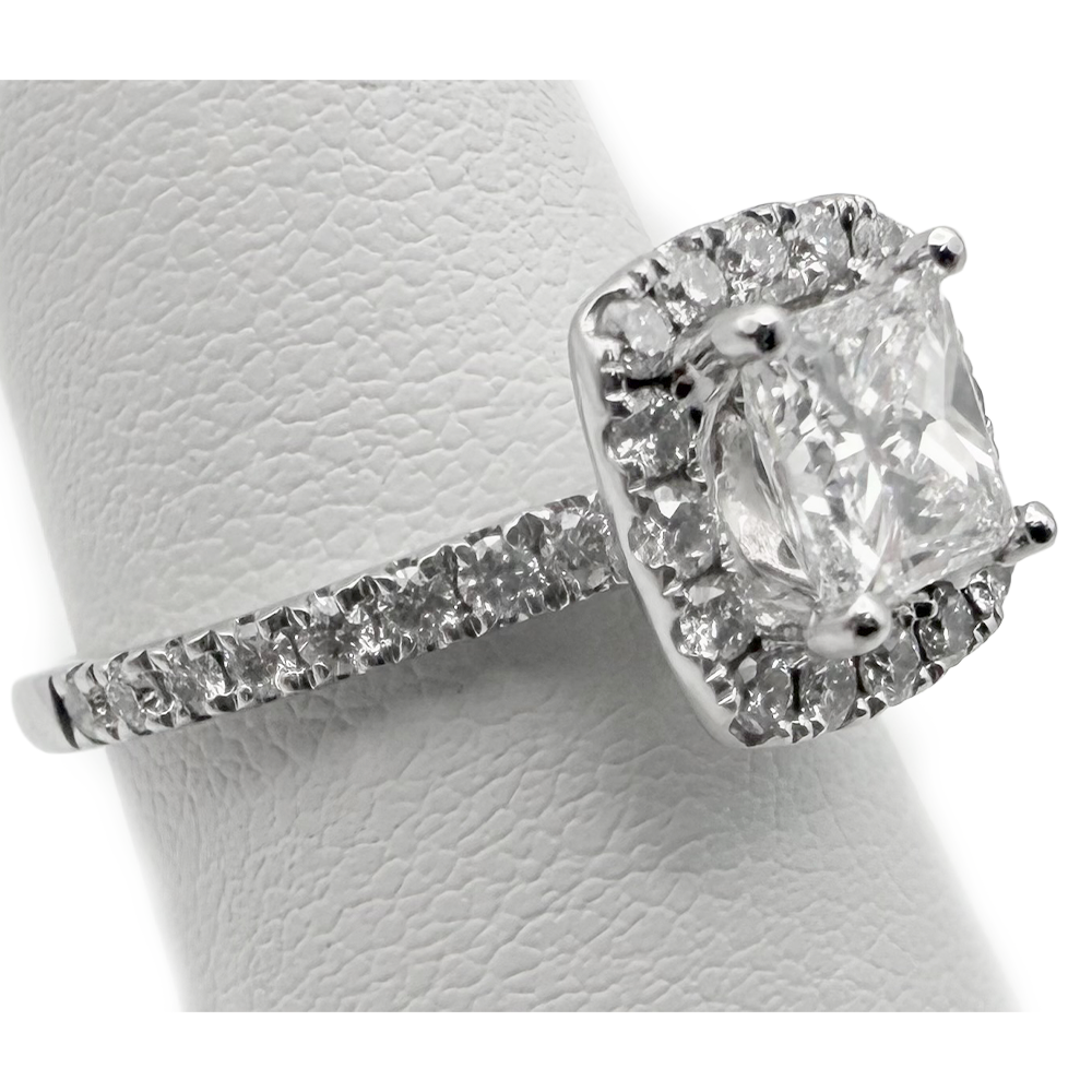 1.01 Carat E VS2 GIA Princess Cut Diamond 14K WG Wedding Ring Set