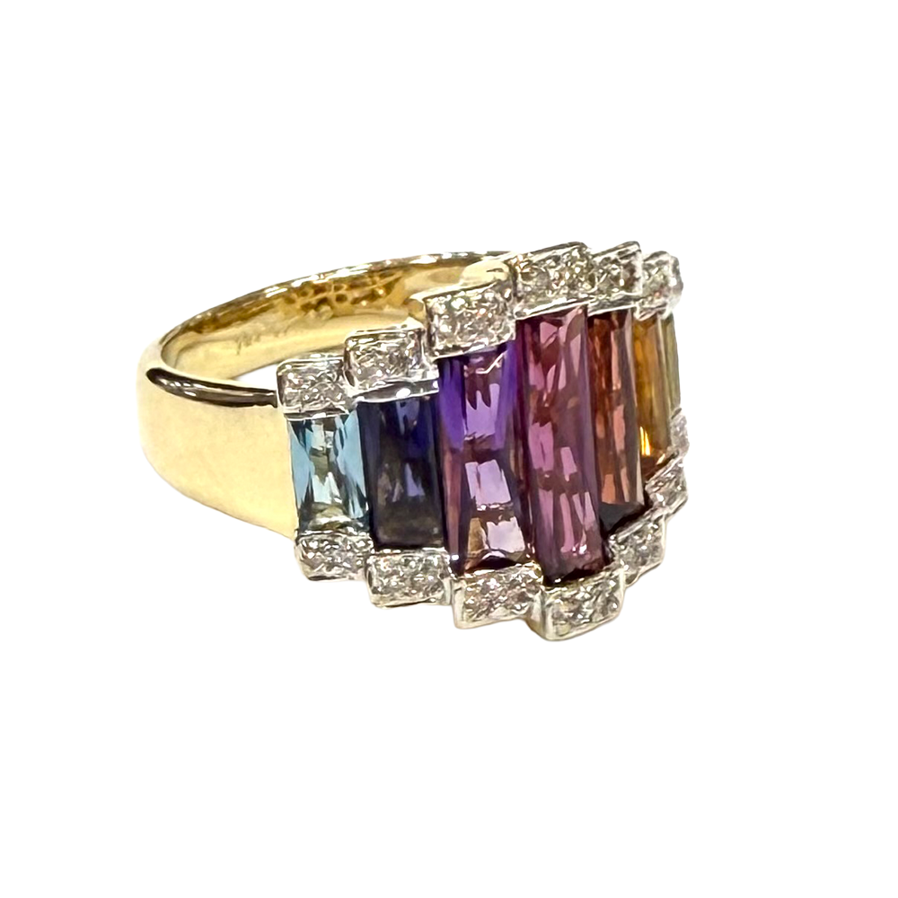 Multi Gemstone Diamond 18K YG Ring