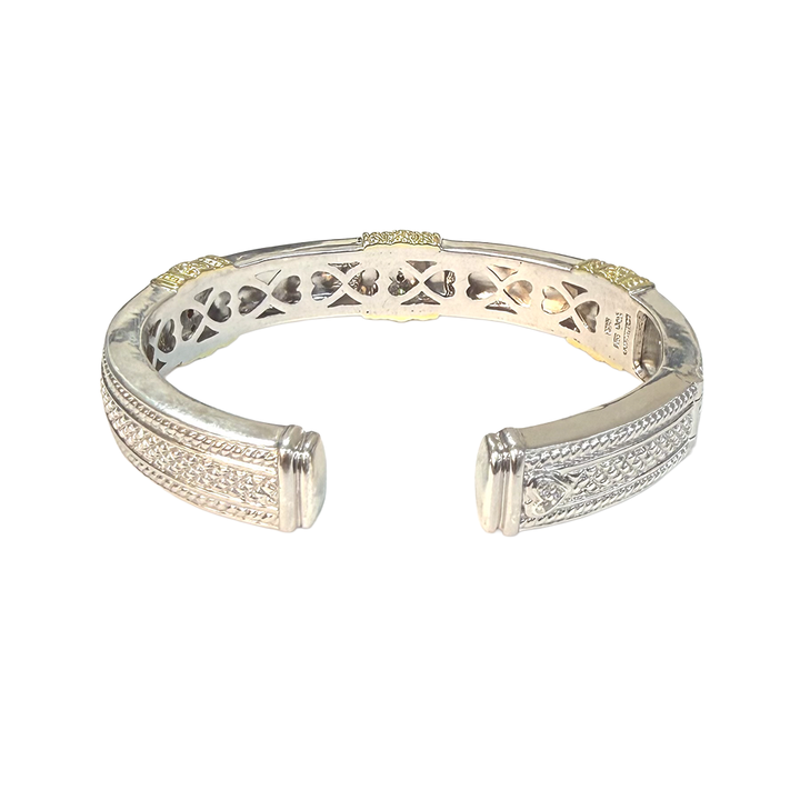 Judith Ripka 18K YG & Sterling Silver Hinged Cuff Bracelet