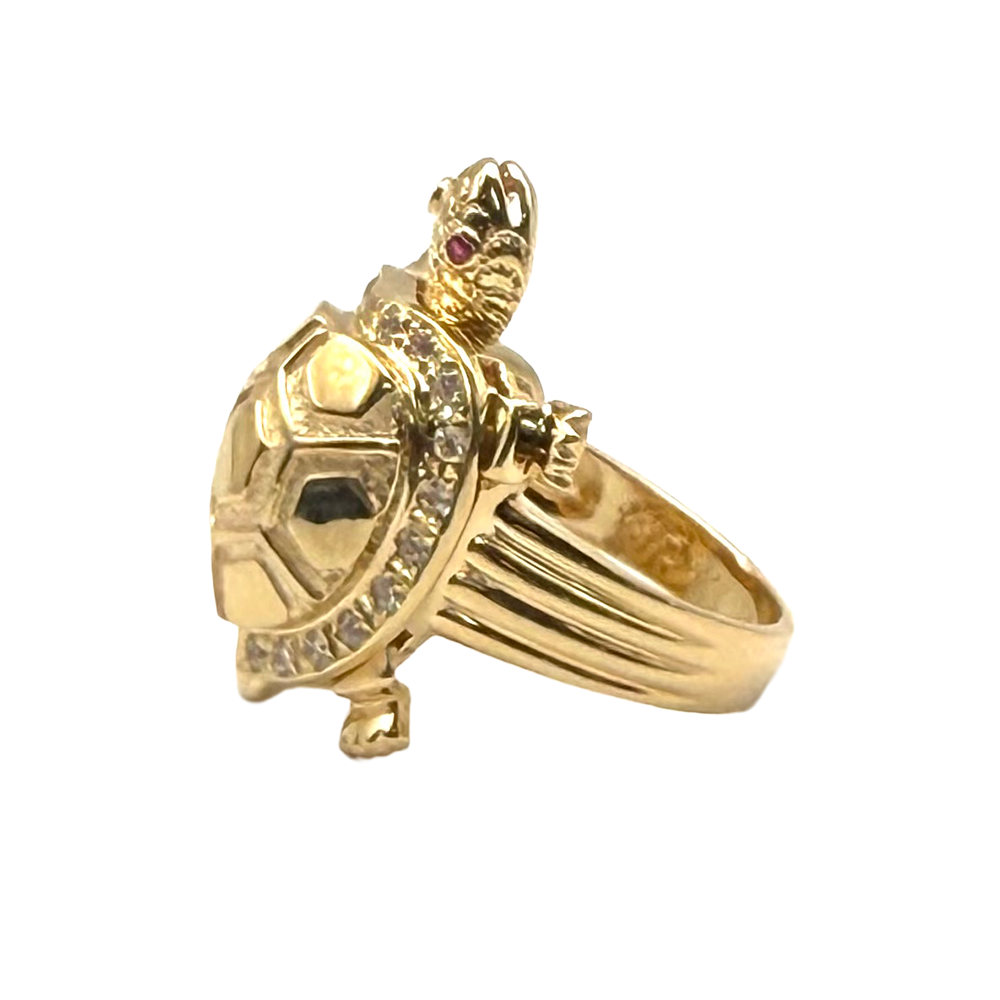 Turtle Design 14K YG CZ Ring