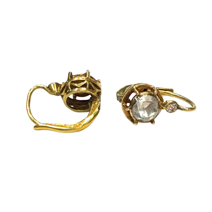 Vintage Rose Cut Diamond 14K YG Drop Earrings