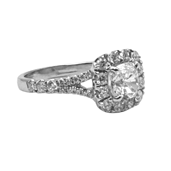 1.32 Carat E SI2 E SI2 Cushion Modified Brilliant Cut Diamond 14KWG Ring