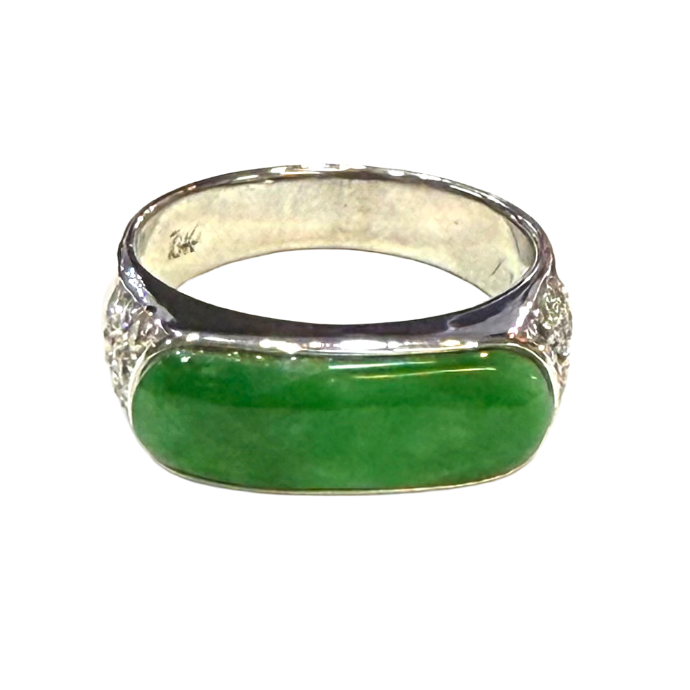 Jadeite Diamond 18K White Gold Ring