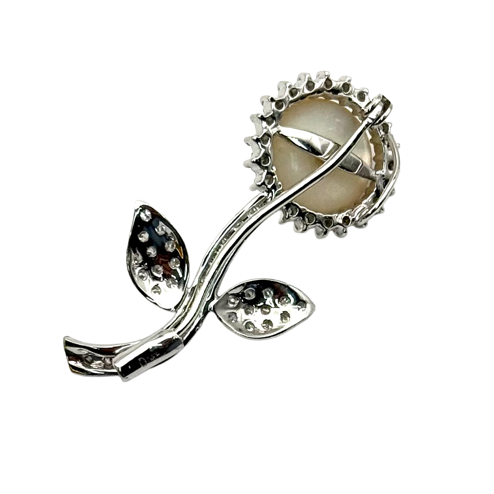 Mabe Pearl Diamond 18K WG Sunflower Brooch