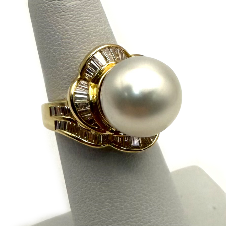South Sea Cultured Pearl Diamond 18K YG Ring