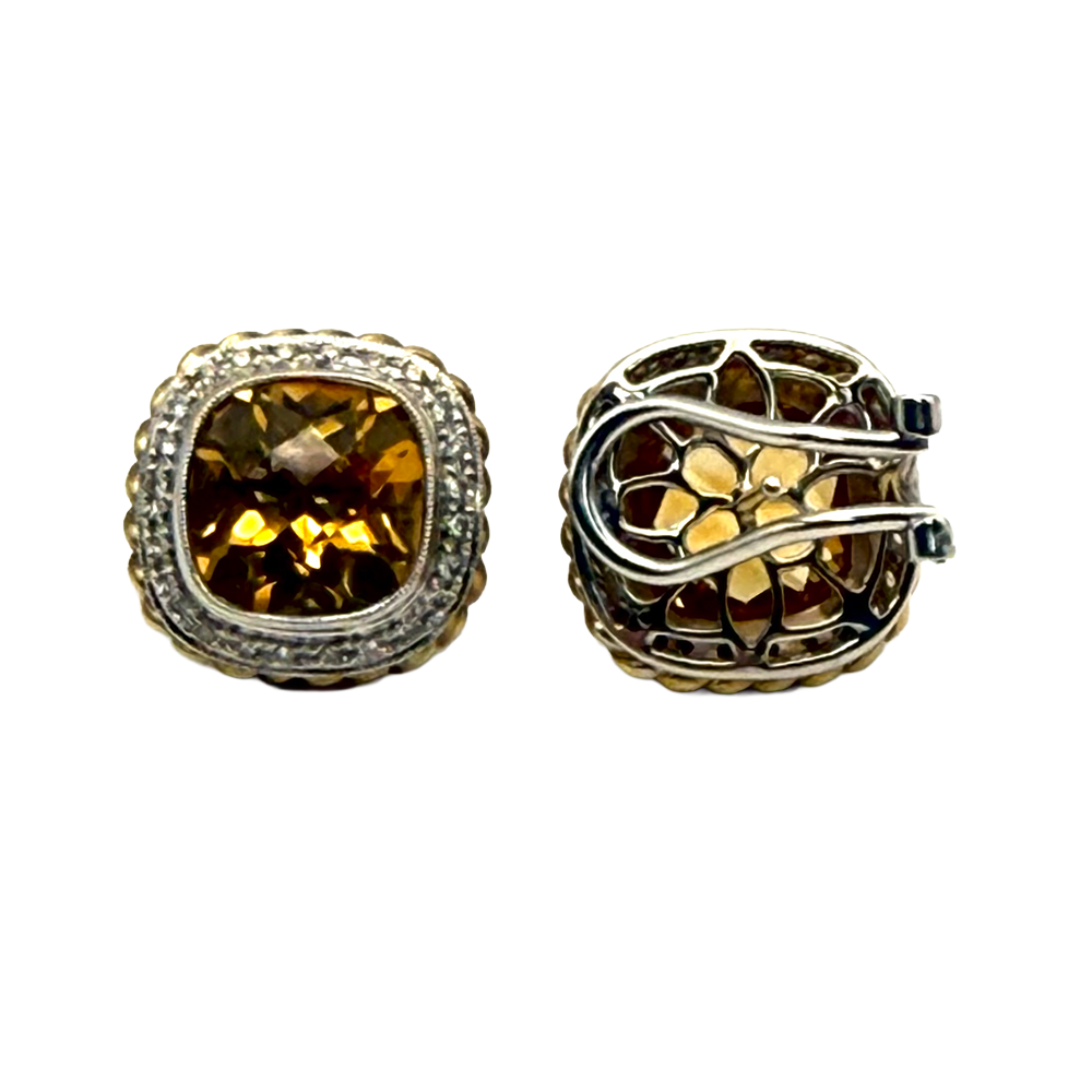 Citrine Diamond 18K Two Tone Earrings