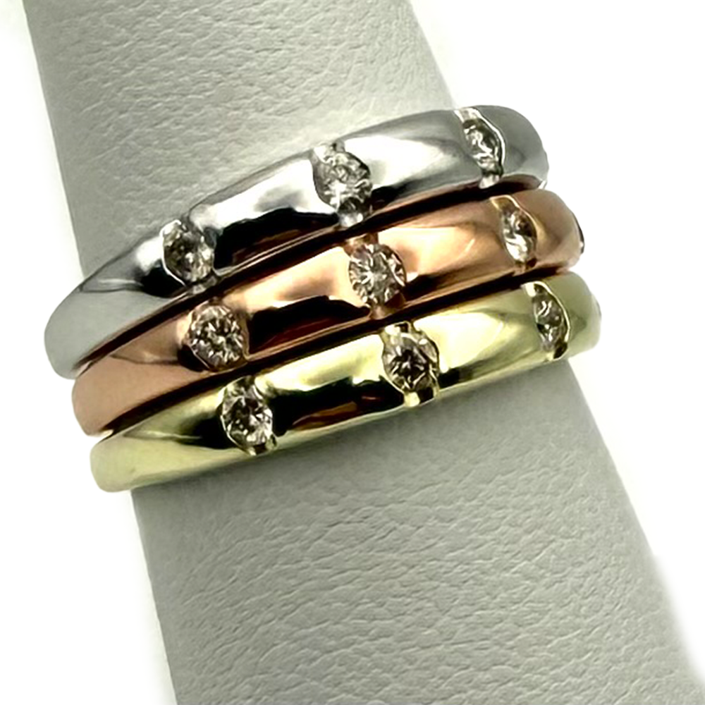 Diamond, Tri Color 14K Three Band Set