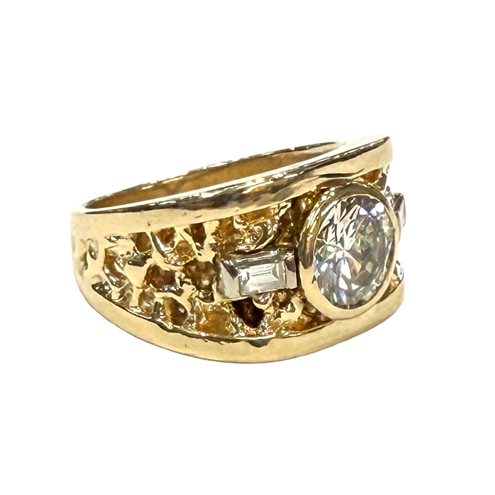 Gents Diamond 14K YG Nugget Design Ring