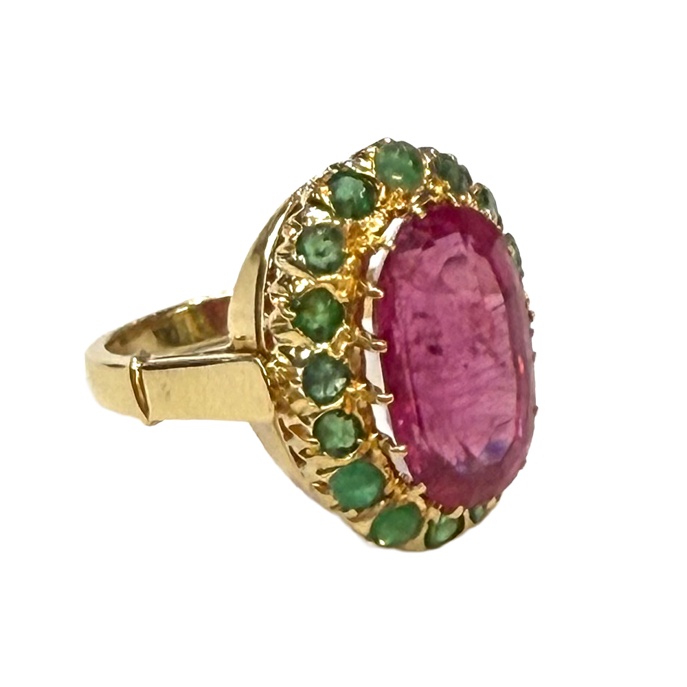 Rubellite Tourmaline Emerald 18K YG Ring