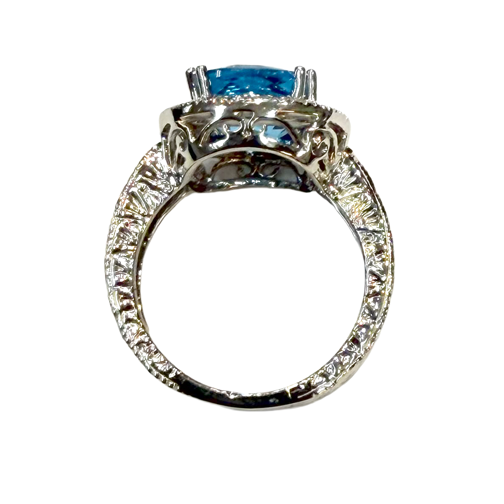 Blue Topaz Diamond 14K WG Ring
