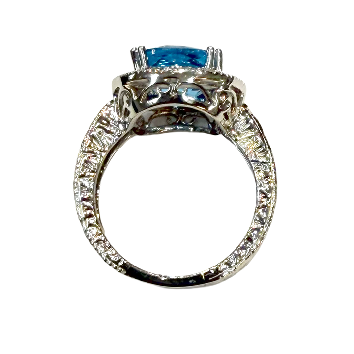Blue Topaz Diamond 14K WG Ring