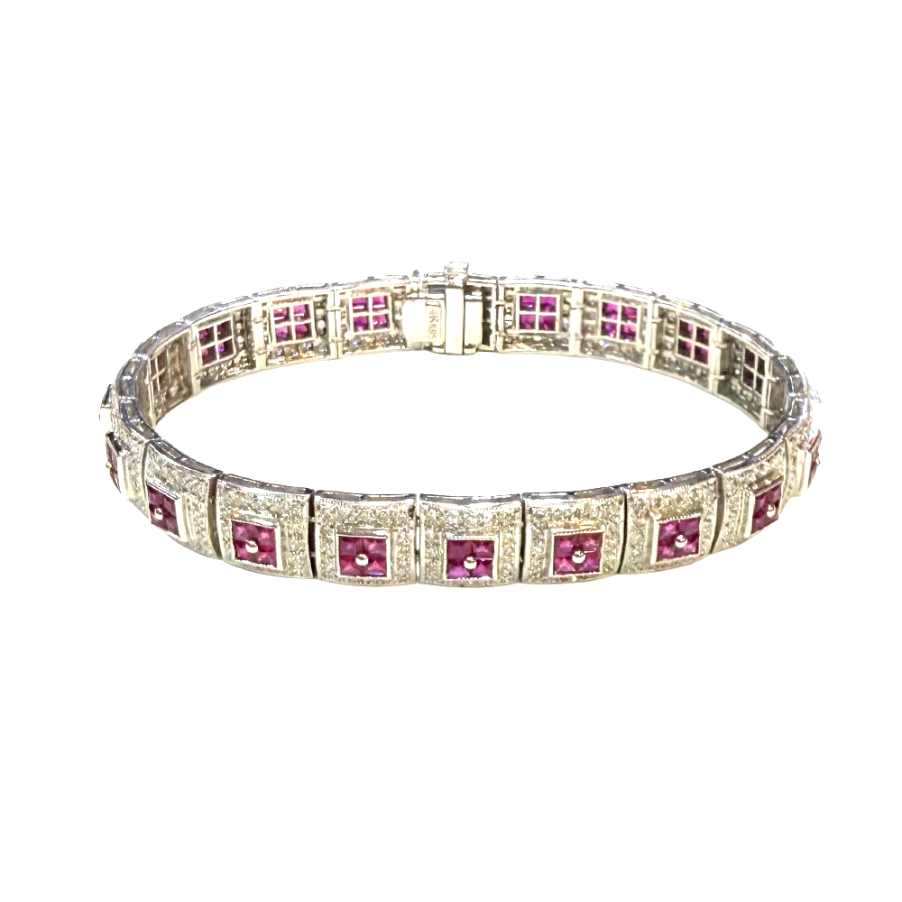 Ruby Diamond 14K White Gold Link Style Bracelet