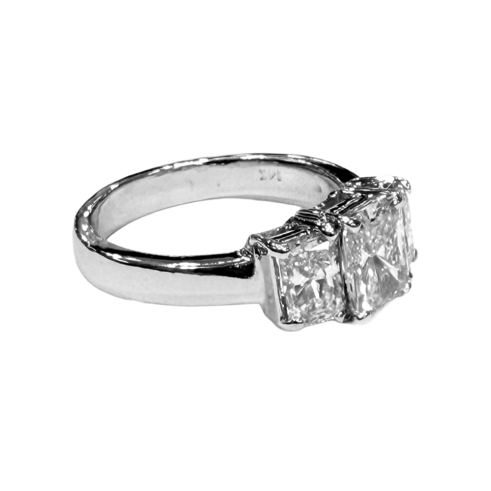 1.10 Carat E VS1 GIA Radiant Cut 14K WG Three Stone Ring