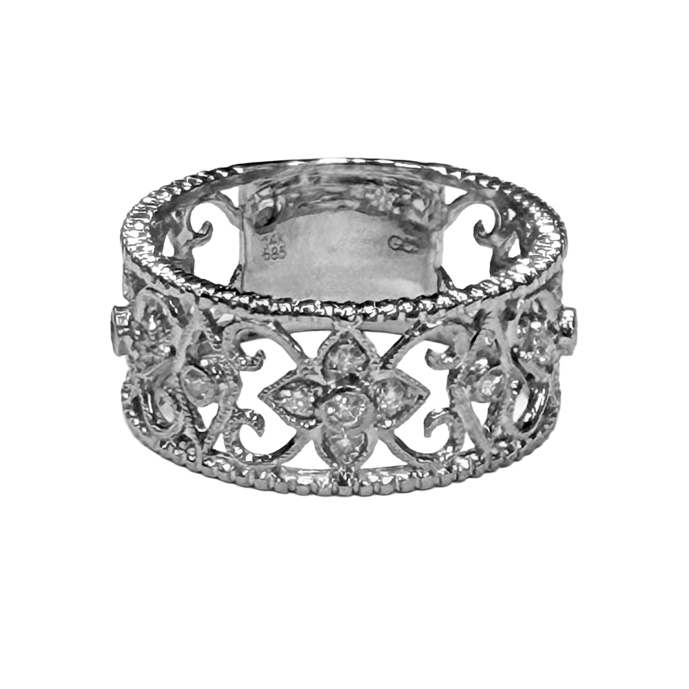 Diamond 14K White Gold Floral Design Band Ring