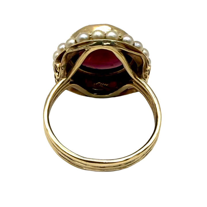 Vintage Garnet Seed Pearl 10K Yellow Gold Ring