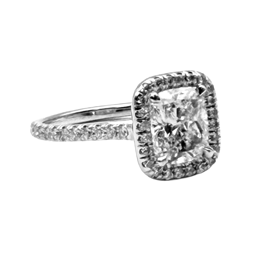 1.51 Carat F VS1 Cushion Brilliant Cut GIA Diamond Platinum Ring