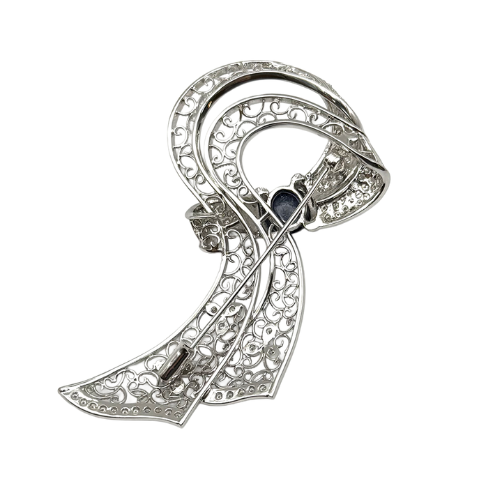 Sapphire Diamond 18K WG Floral Ribbon Brooch