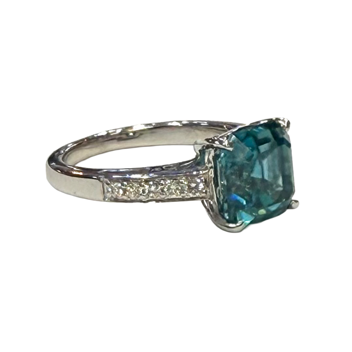 Blue Zircon Diamond 14K White Gold Ring