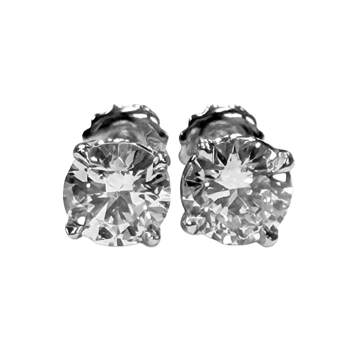 1.87 Carats Diamond 14K White Gold Stud Earrings