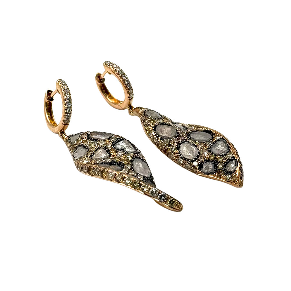 Custom Made Diamond Fancy Colored Diamond 18K Rose Gold Drop Earrings
