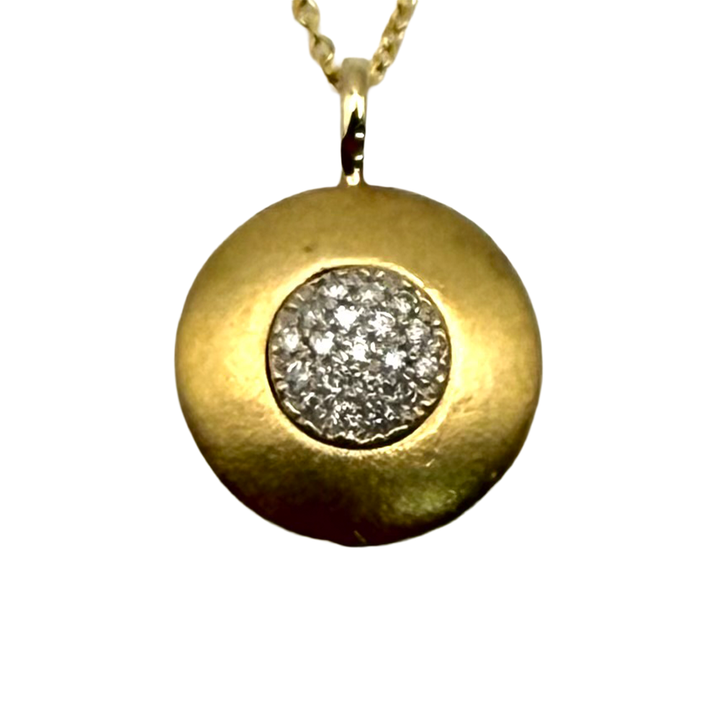 Diamond 14K Yellow Gold Circular Pendant & Chain