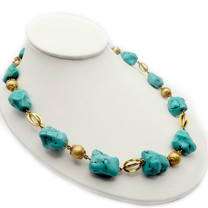 Turquoise 18K Yellow Gold Necklace & Bracelet Suite
