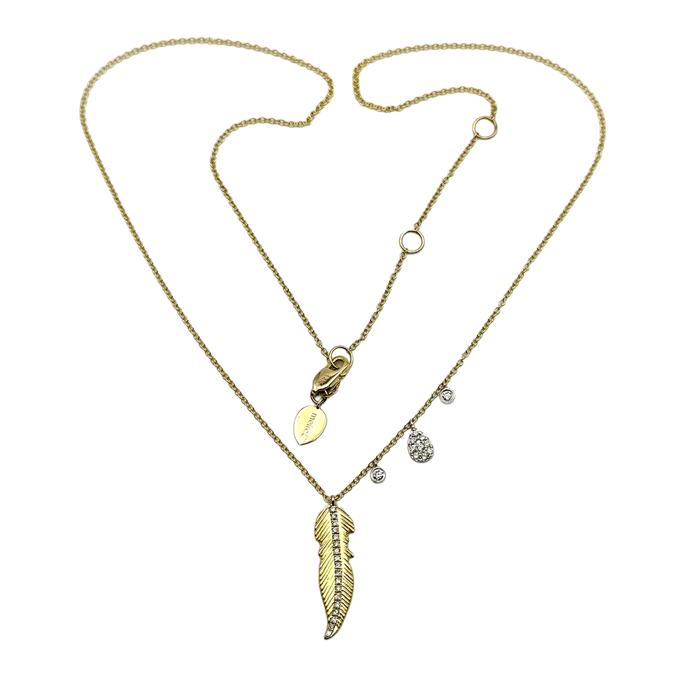 Meira T Diamond 14K YG Feather Design Necklace