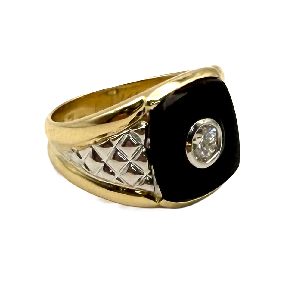 Vintage Diamond Onyx 14K Yellow Gold Ring